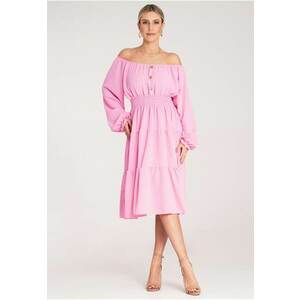 Rochie evazata - cu volane - roz - poliester - imagine
