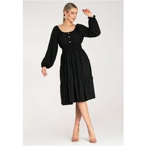 Rochie evazata model cu volane - neagra - poliester - imagine