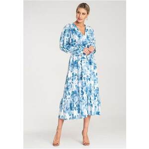 Rochie - florala - poliester - albastra - material usor - imagine