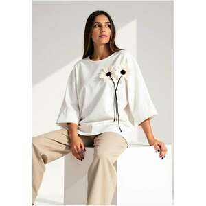 Bluza dama - Floare - Bumbac/Poliamida/Elastan - Alb - imagine