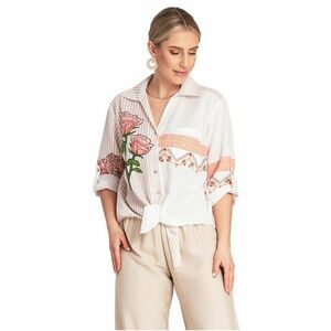 Camasa supradimensionata cu imprimeu floral - bej - material poliester - stil boho - imagine