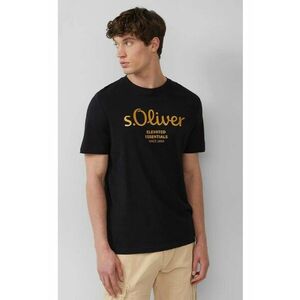 Tricou barbati cu imprimeu cu logo si decolteu la baza gatului - Regular fit imagine