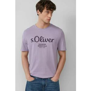 Tricou barbati cu imprimeu cu logo si decolteu la baza gatului - Regular fit imagine