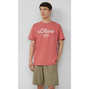 Tricou barbati cu imprimeu cu logo si decolteu la baza gatului - Regular fit imagine