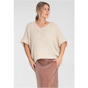 Pulover bej - scurt - din bucle - material moale - versatil - imagine
