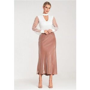 Fusta midi bej - viscoza - elastica - versatila - imagine