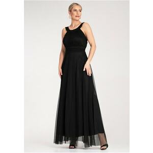 Rochie de seara maxi - neagra - din poliester si elastan - imagine