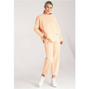 Set trening dama bumbac/poliester - portocaliu - hanorac asimetric - pantaloni confortabili - imagine