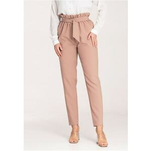 Pantaloni dama eleganti - talie inalta - bej - poliester imagine