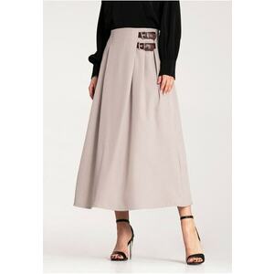 Fusta midi cu curea - bej - material usor - poliester - imagine
