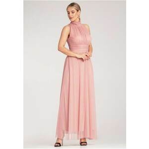 Rochie lunga de seara - roz - material usor - poliester - imagine