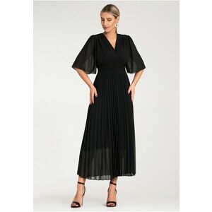 Rochie plisata midi - eleganta - poliester - neagra - imagine