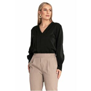 Camasa eleganta neagra - din poliester - cu maneci lungi - decolteu in V - imagine