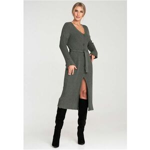 Rochie cu nasturi - verde olive - viscoza - imagine