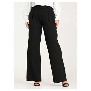 Pantaloni dama - negri - talie inalta - croiala larga - material poliester/elastan - imagine