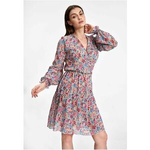 Rochie florala - cu maneci lungi - multicolor - poliester imagine
