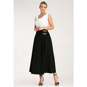Fusta midi neagra cu curea - eleganta - din poliester si elastan - imagine