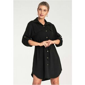 Rochie camasa dama - neagra - maneca lunga - cu nasturi - 95% poliester - 5% elastan - imagine