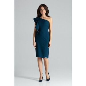 Rochie asimetrica K488 - cu volane - albastru - poliester 100% - imagine