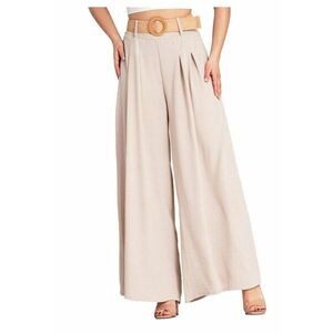 Pantaloni dama - bej - cu curea - poliester - imagine