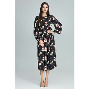 Rochie lunga M600 - florala - neagra - din poliester - cu maneci lungi - imagine