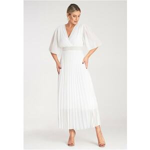 Rochie plisata - eleganta - alba - midi - poliester - imagine
