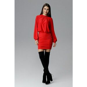 Rochie mini M635 rosie cu volane - maneci lungi - poliester si elastan - imagine