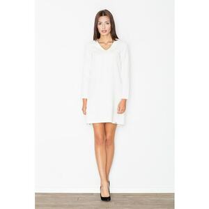 Rochie mini alba - maneci lungi - decolteu in V - poliester - imagine