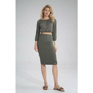 Fusta midi M793 - mulata - verde - viscoza - talie inalta - imagine