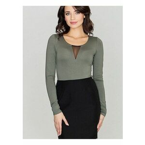 Body verde - material elastic - maneci lungi - insertie din tul - imagine