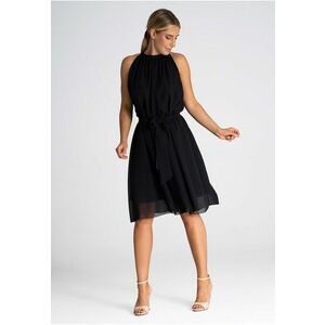 Rochie midi neagra - fara maneci - din poliester - imagine