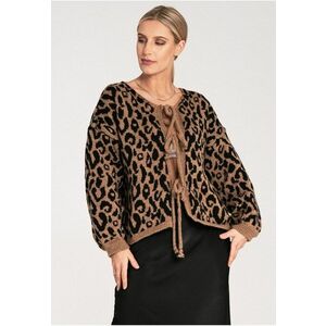 Cardigan dama leopard - scurt - maneci lungi - negru-bej - acril-poliamida - imagine