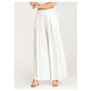 Pantaloni dama - largi - talie inalta - albi - viscoza-elastan - imagine