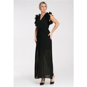 Rochie de seara maxi - neagra - cu volane - poliester - imagine
