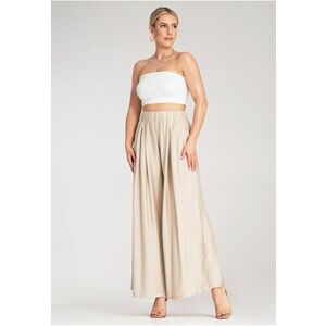 Pantaloni dama - bej - talie inalta - lati - vara - imagine
