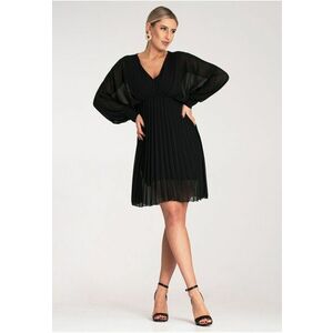 Rochie eleganta din sifon - neagra - cu maneci lungi - poliester - imagine