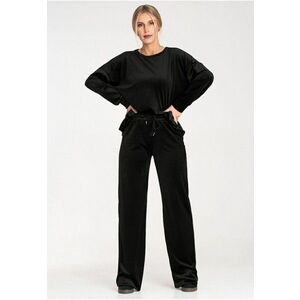 Trening dama poliester/elastan - hanorac si pantaloni evazati - negru - imagine