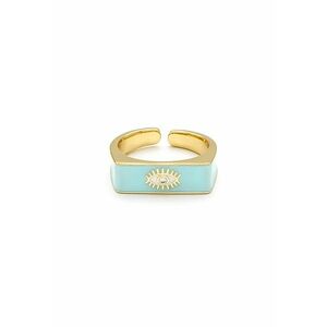 Inel elegant placat cu aur cu un motiv ochi pe fond albastru imagine