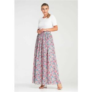Fusta lunga plisata - model floral - multicolor - textil imagine