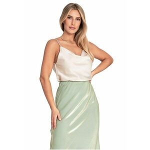 Top bej bretele subtiri - decolteu romantic - elegant - poliester - imagine