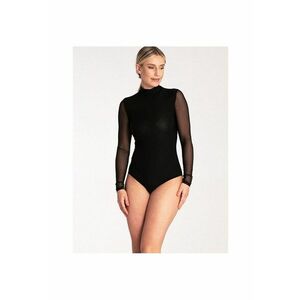 Body poliester - maneci lungi din plasa - guler ridicat - spate cu deschidere lacrima - negru imagine