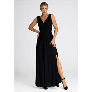 Rochie maxi poliester/elastan - cu decolteu in V - negru - imagine
