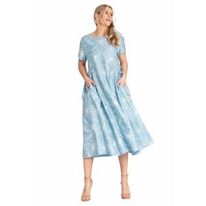 Rochie floral - albastra - material respirabil - legaturi laterale - viscoza/nylon - imagine
