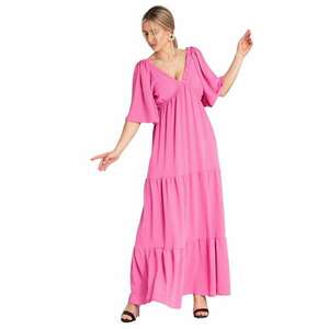 Rochie lunga volane - fuchsia - poliester - imagine