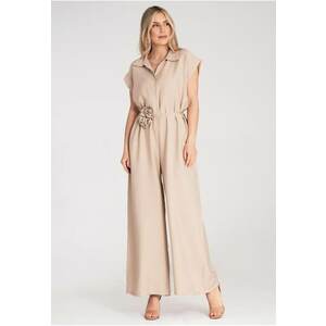 Salopeta dama - cu picior lat - cu maneca scurta - bej - material universal - imagine