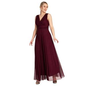 Rochie maxi de seara - volane - rosu - poliester/elastan - imagine