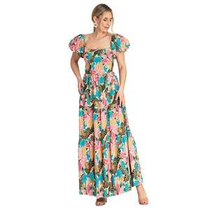 Rochie M1188 - roz - decolteu patrat - talie elastica - bumbac/elastan - S/M - imagine