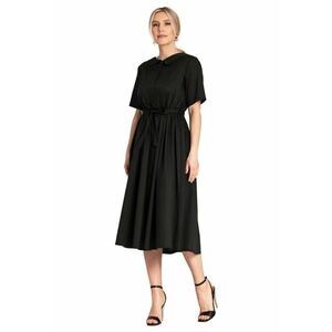 Rochie midi camasa neagra - bumbac - cu curea si buzunare - imagine