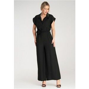 Salopeta dama - cu picior lat si maneca scurta - negru - material universal - imagine