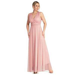 Rochie maxi de seara - volane - roz - poliester/elastan - imagine
